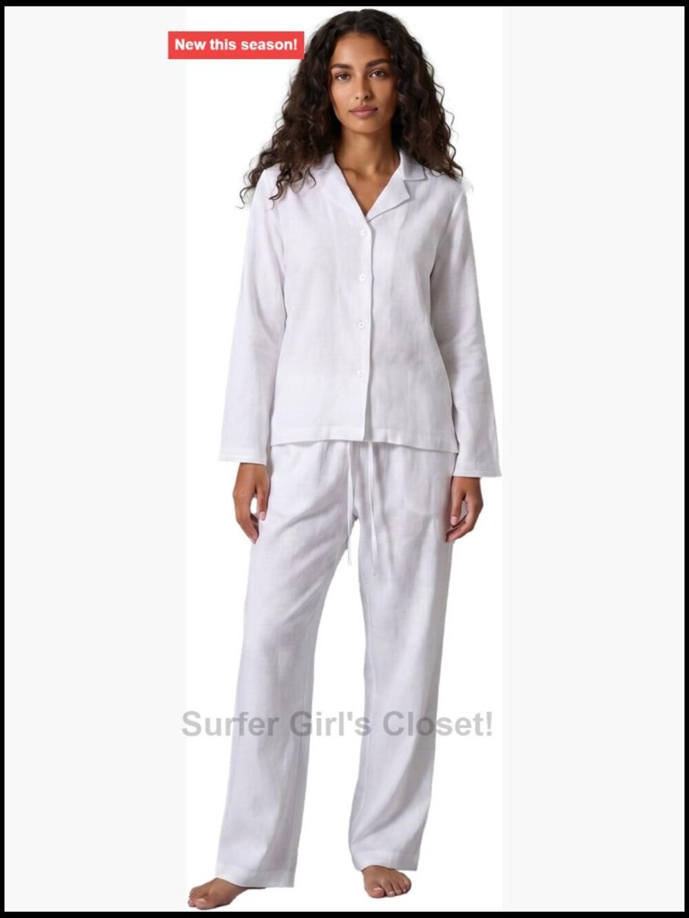 2 Piece Linen Button Down Pajama Set with Pockets